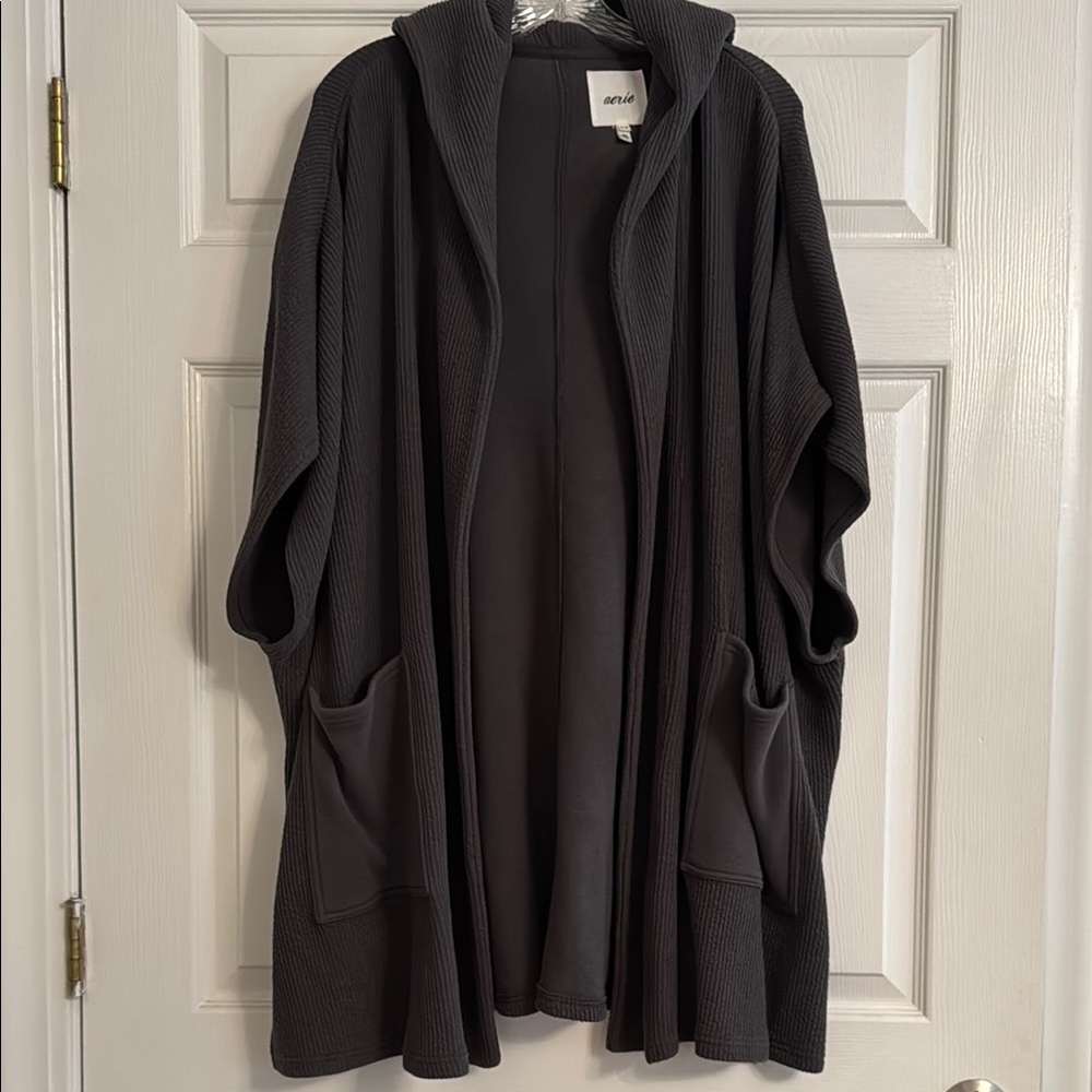 Aerie Charcoal Grey Hooded Cardigan with Pockets